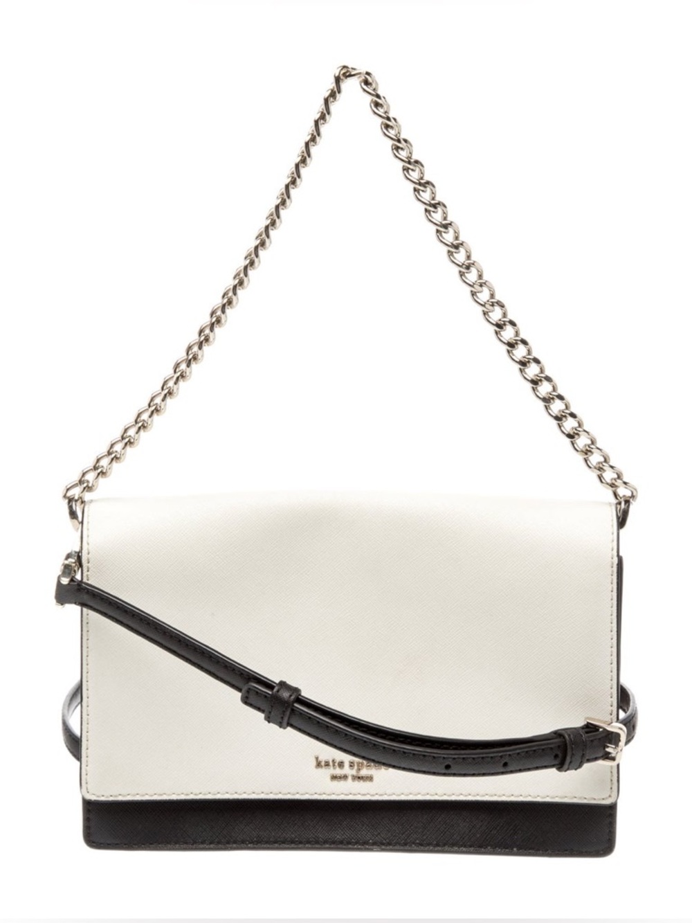 kate spade Two-Tone Ivory and Black Leather Crossbody Bag with Chain Strap